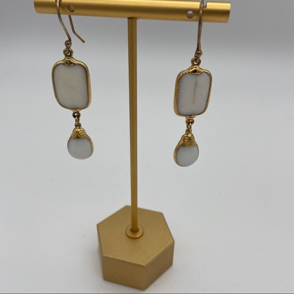White Stone Dangle Drop Earrings - image 5